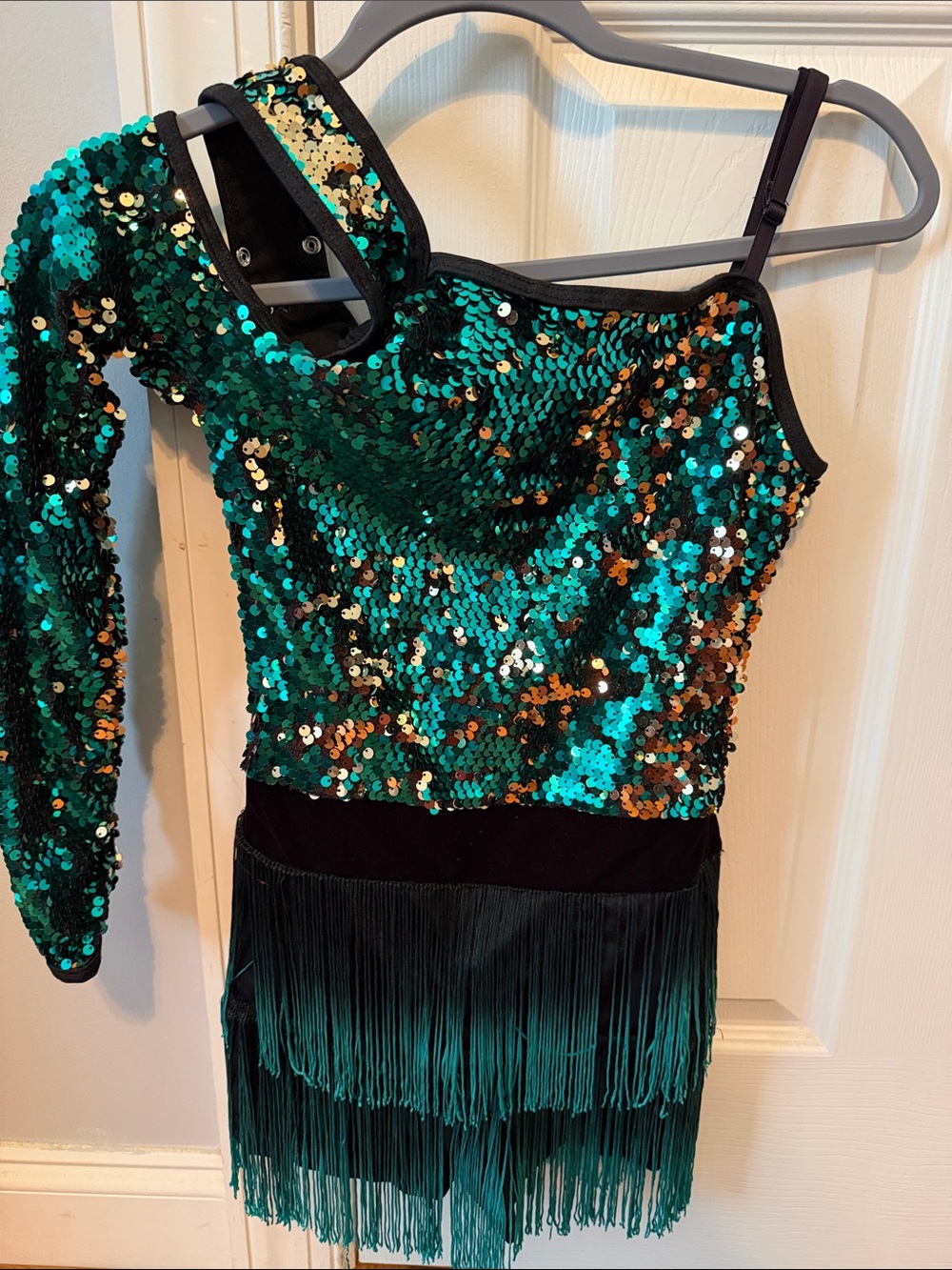 Adult size small Sequin One-Shoulder Dance costume with Fringe